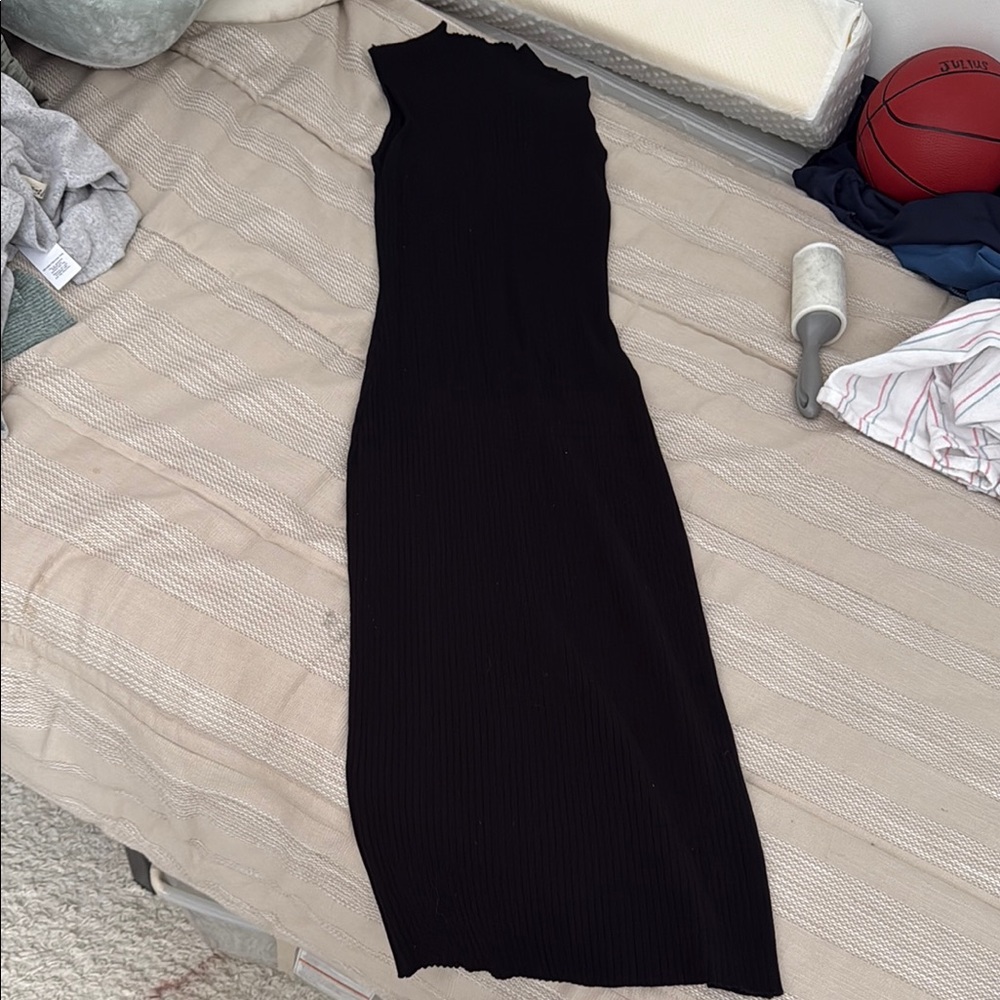 Black Ribbed One Shoulder Sheath Midi Dress